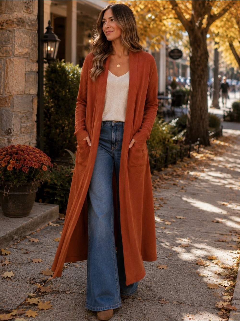 Baltic Born Rust Orange Long Duster Cardigan Sweater Lagenlook Cozy Size XL